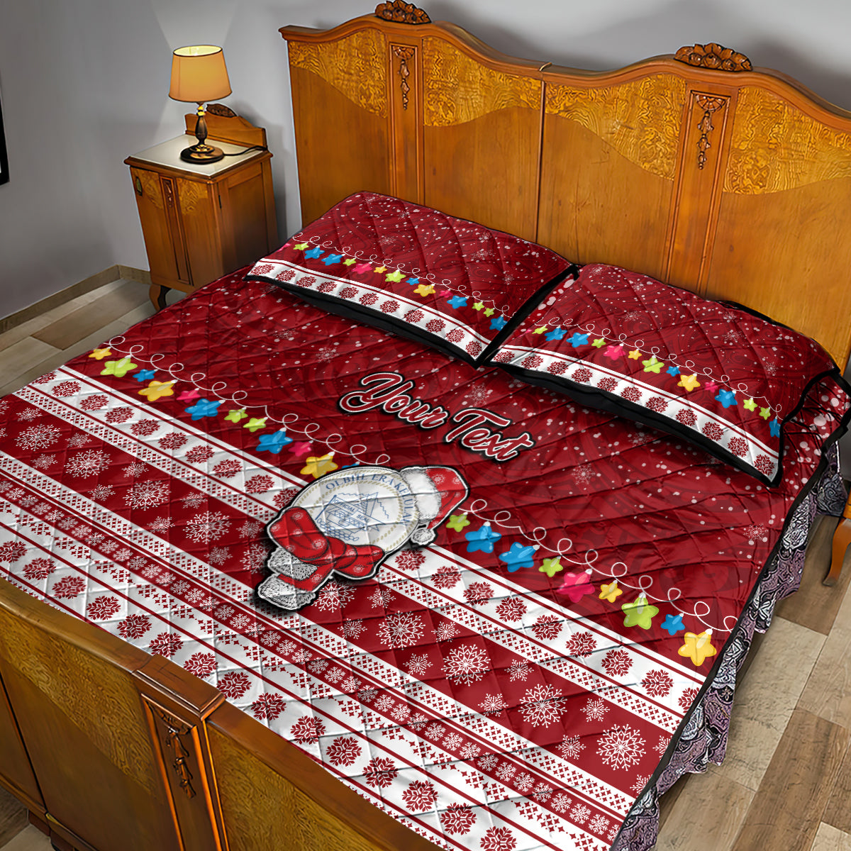 Personalised Palau Christmas Quilt Bed Set Snowman and Palau Coat of Arms Maori Tribal Xmas Style LT03 - Polynesian Pride