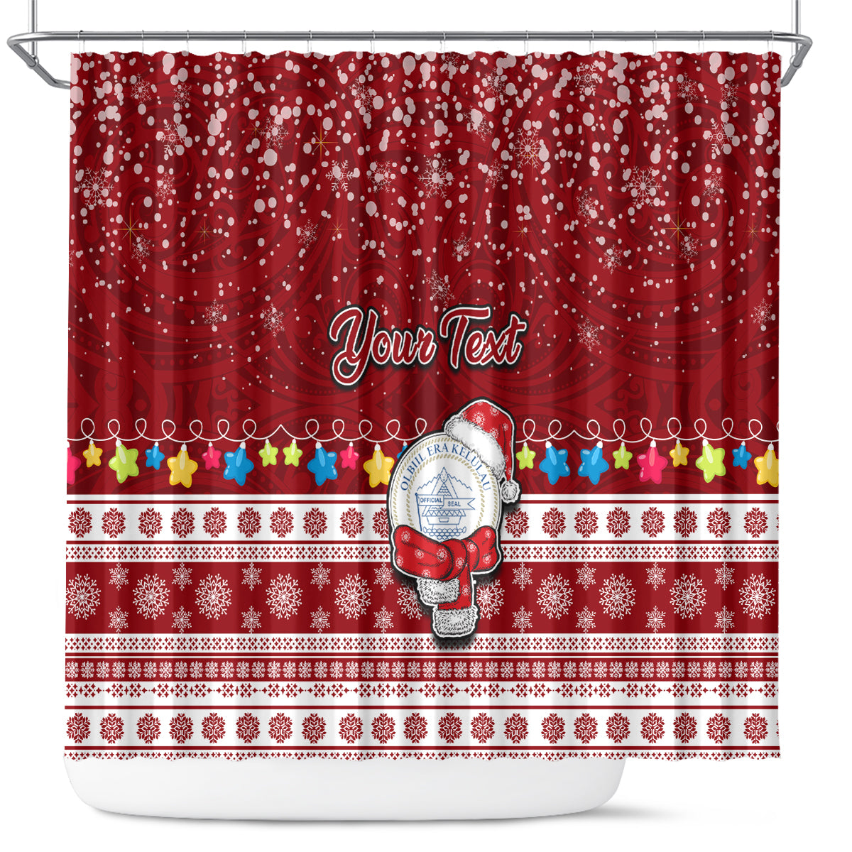 Personalised Palau Christmas Shower Curtain Snowman and Palau Coat of Arms Maori Tribal Xmas Style LT03 Red - Polynesian Pride