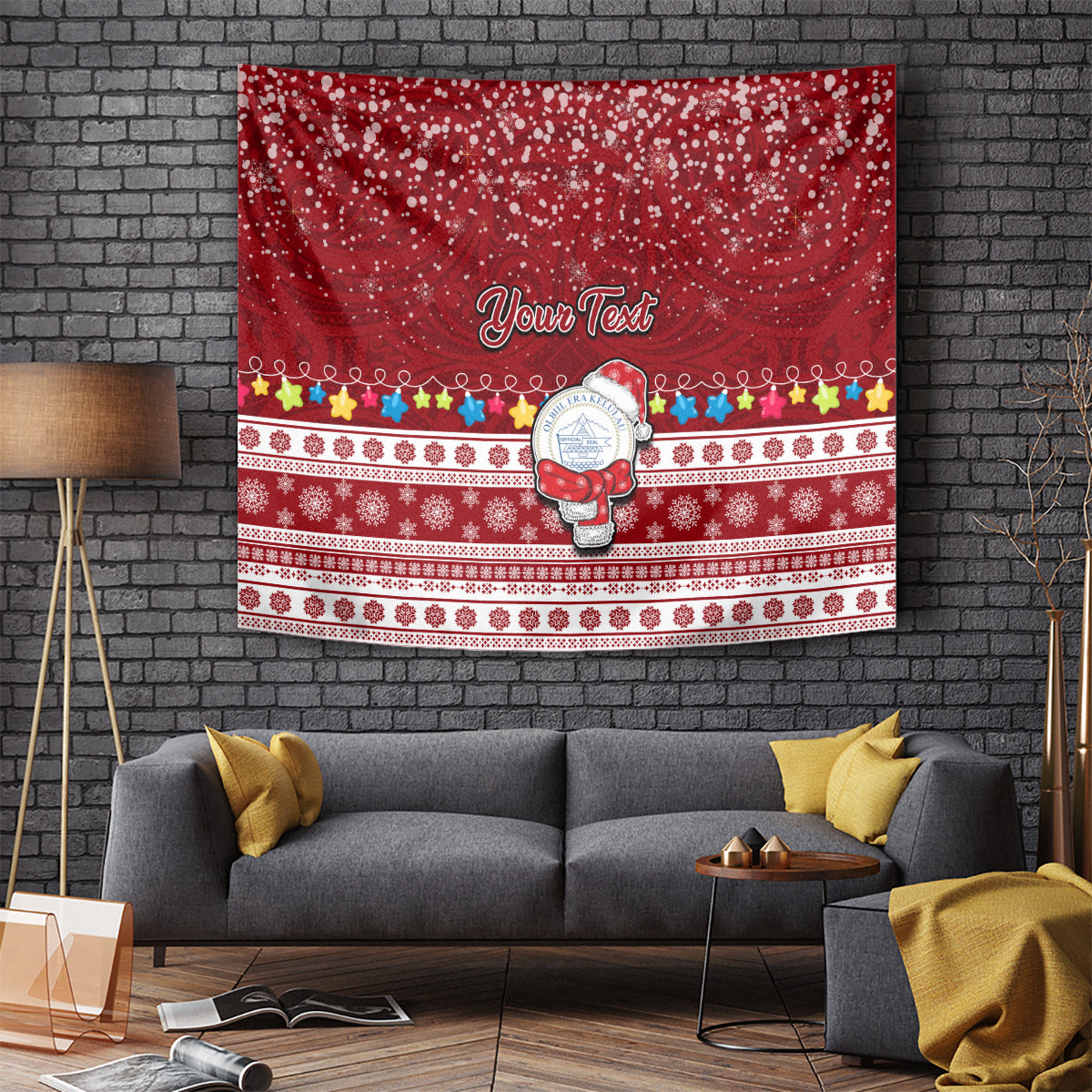 Personalised Palau Christmas Tapestry Snowman and Palau Coat of Arms Maori Tribal Xmas Style LT03 Red - Polynesian Pride