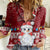 Personalised Palau Christmas Women Casual Shirt Snowman and Palau Coat of Arms Maori Tribal Xmas Style LT03 Female Red - Polynesian Pride