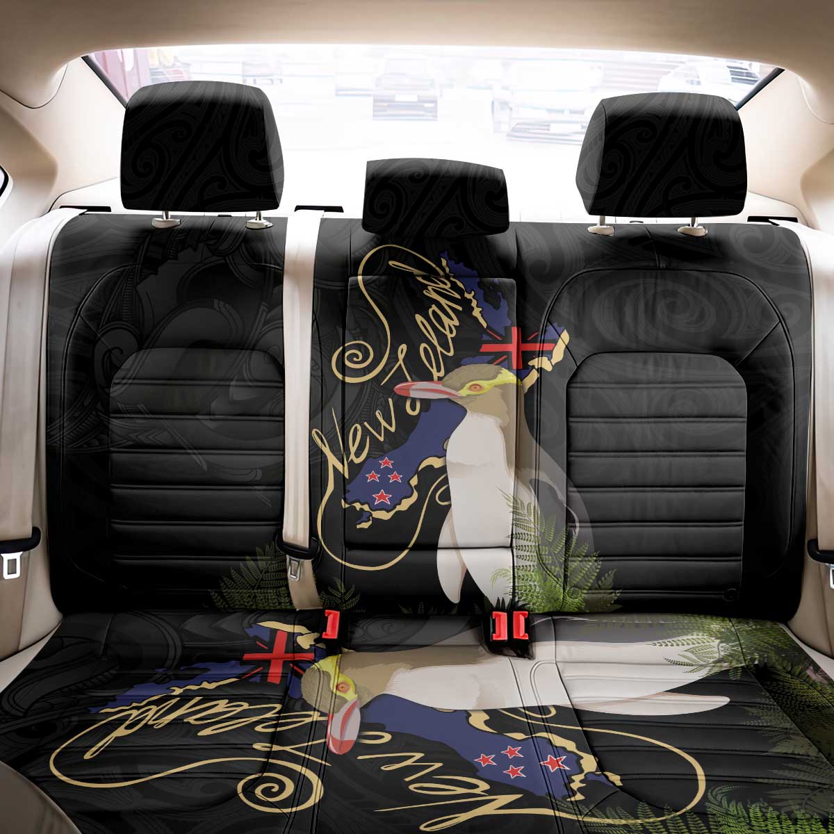 New Zealand Hoiho Back Car Seat Cover Maori Art Tattoo and Silver Fern