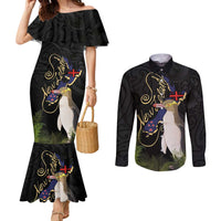 New Zealand Hoiho Couples Matching Mermaid Dress and Long Sleeve Button Shirt Maori Art Tattoo and Silver Fern