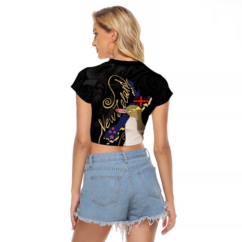 New Zealand Hoiho Raglan Cropped T Shirt Maori Art Tattoo and Silver Fern