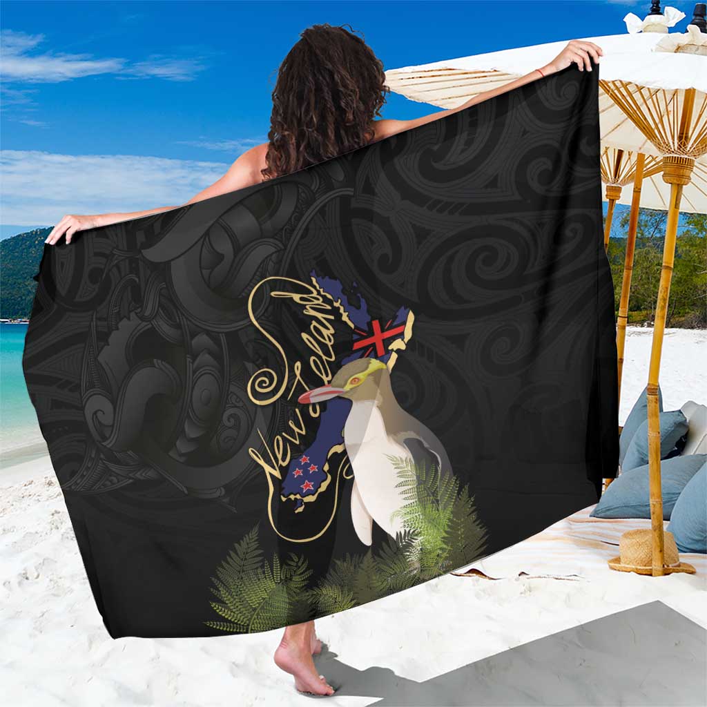 New Zealand Hoiho Sarong Maori Art Tattoo and Silver Fern LT03 One Size 44 x 66 inches Black - Polynesian Pride