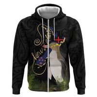 New Zealand Hoiho Zip Hoodie Maori Art Tattoo and Silver Fern LT03 Zip Hoodie Black - Polynesian Pride