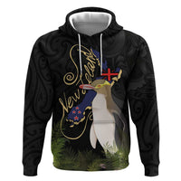New Zealand Hoiho Zip Hoodie Maori Art Tattoo and Silver Fern LT03 Pullover Hoodie Black - Polynesian Pride