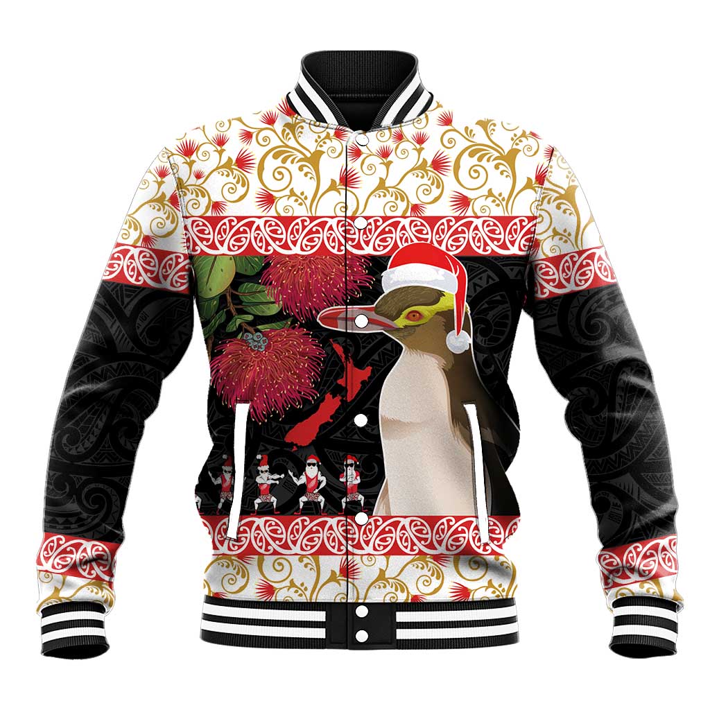 New Zealand Merry Christmas Baseball Jacket Hoiho Xmas - Haka Dance and Pohutukawa