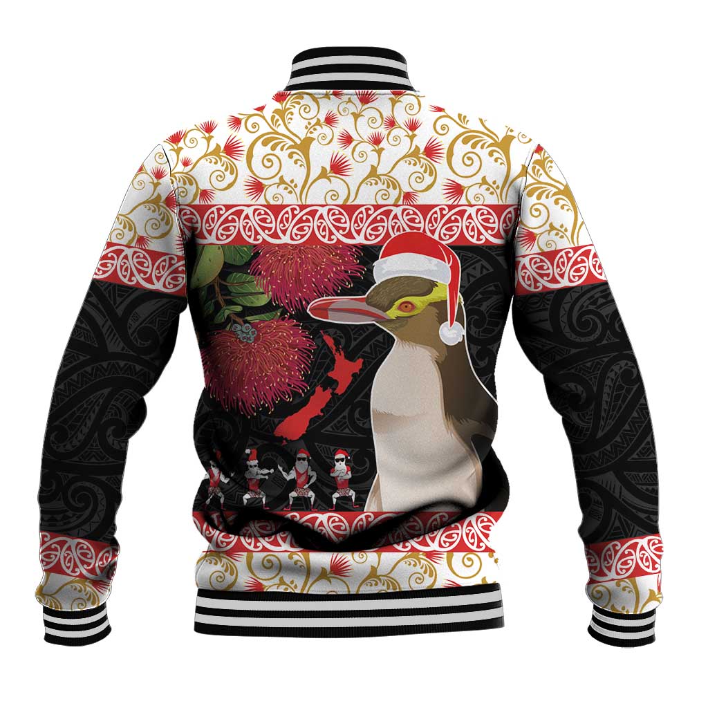 New Zealand Merry Christmas Baseball Jacket Hoiho Xmas - Haka Dance and Pohutukawa