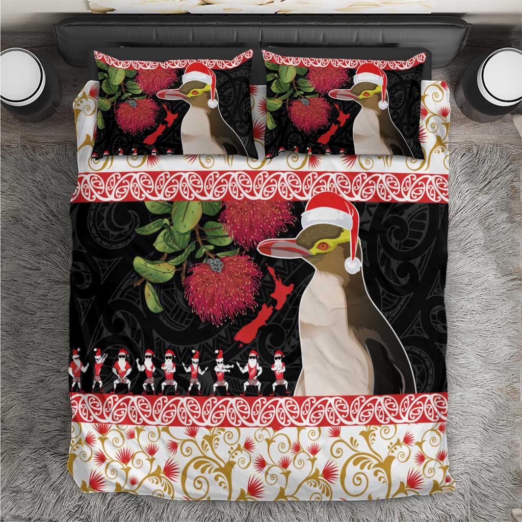 New Zealand Merry Christmas Bedding Set Hoiho Xmas - Haka Dance and Pohutukawa LT03 White - Polynesian Pride
