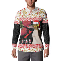 New Zealand Merry Christmas Button Sweatshirt Hoiho Xmas - Haka Dance and Pohutukawa