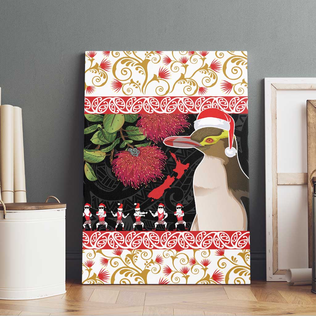 New Zealand Merry Christmas Canvas Wall Art Hoiho Xmas - Haka Dance and Pohutukawa