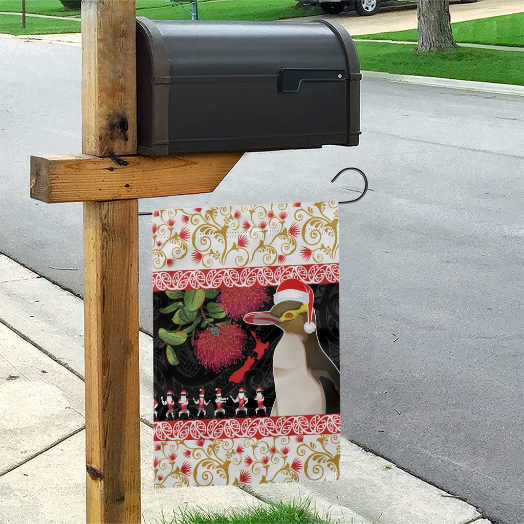 New Zealand Merry Christmas Garden Flag Hoiho Xmas - Haka Dance and Pohutukawa