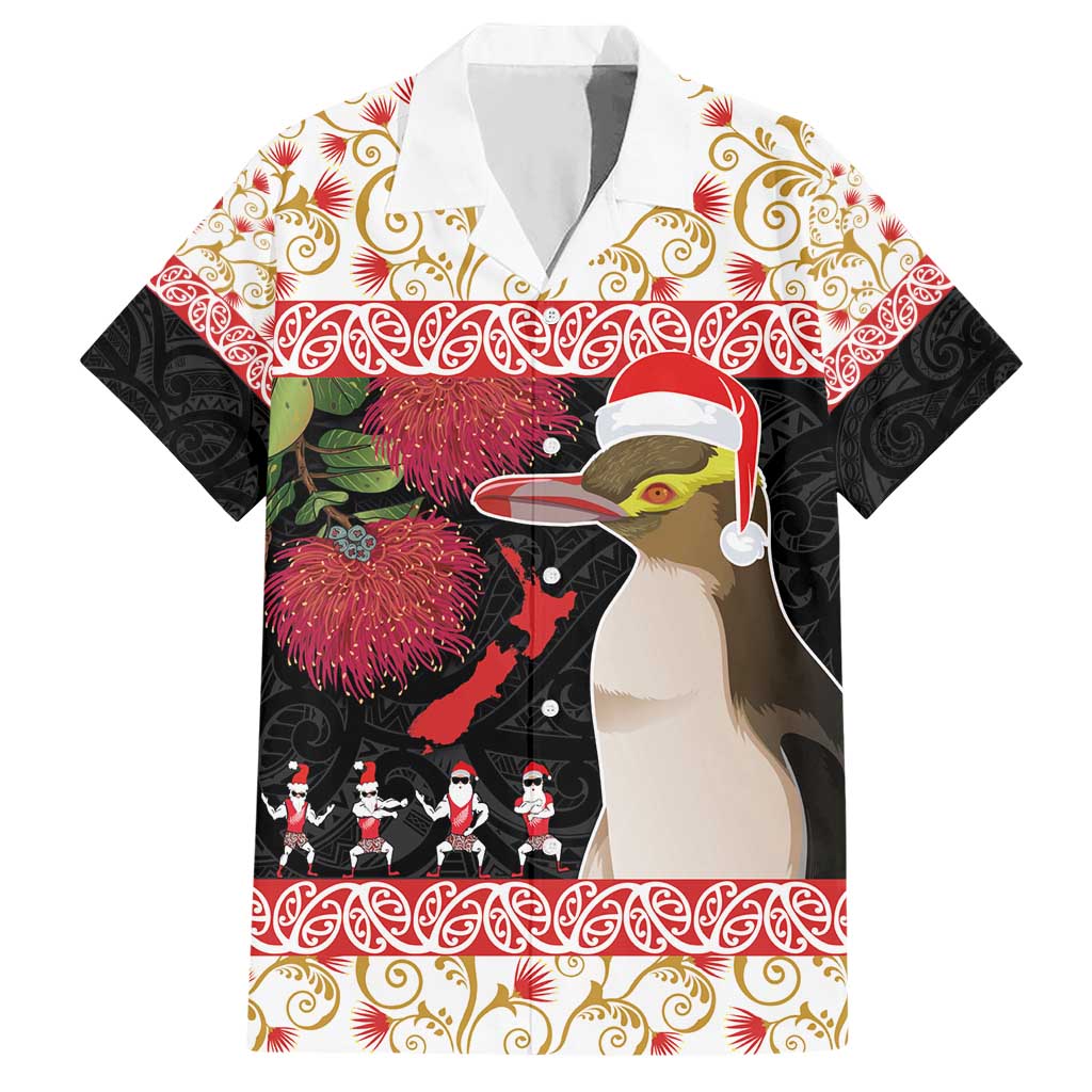 New Zealand Merry Christmas Hawaiian Shirt Hoiho Xmas - Haka Dance and Pohutukawa