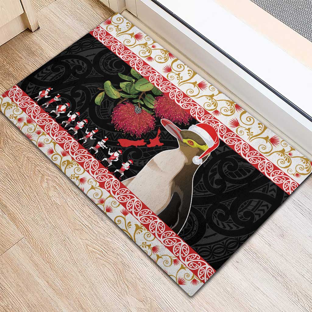 New Zealand Merry Christmas Rubber Doormat Hoiho Xmas - Haka Dance and Pohutukawa