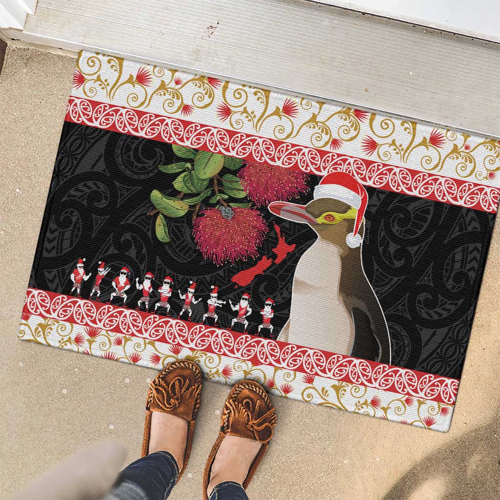 New Zealand Merry Christmas Rubber Doormat Hoiho Xmas - Haka Dance and Pohutukawa