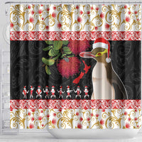 New Zealand Merry Christmas Shower Curtain Hoiho Xmas - Haka Dance and Pohutukawa