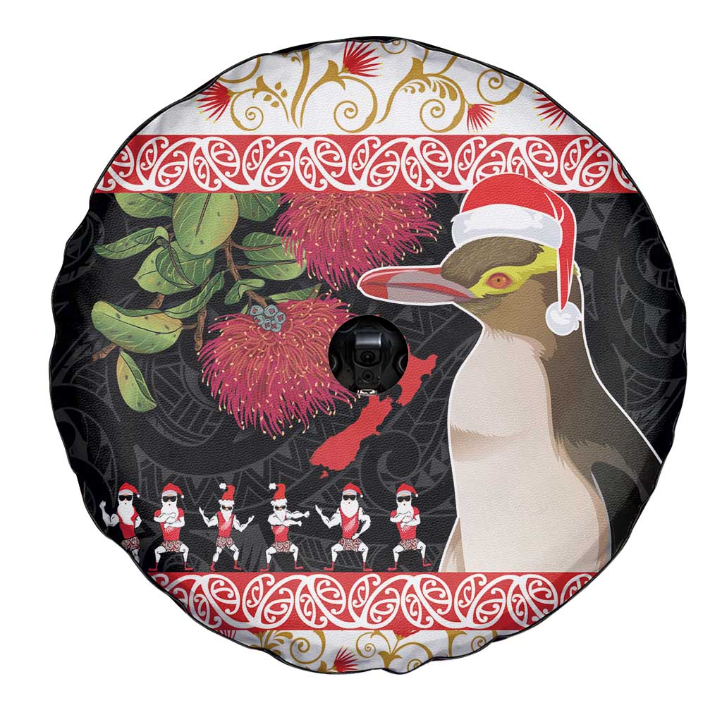 New Zealand Merry Christmas Spare Tire Cover Hoiho Xmas - Haka Dance and Pohutukawa