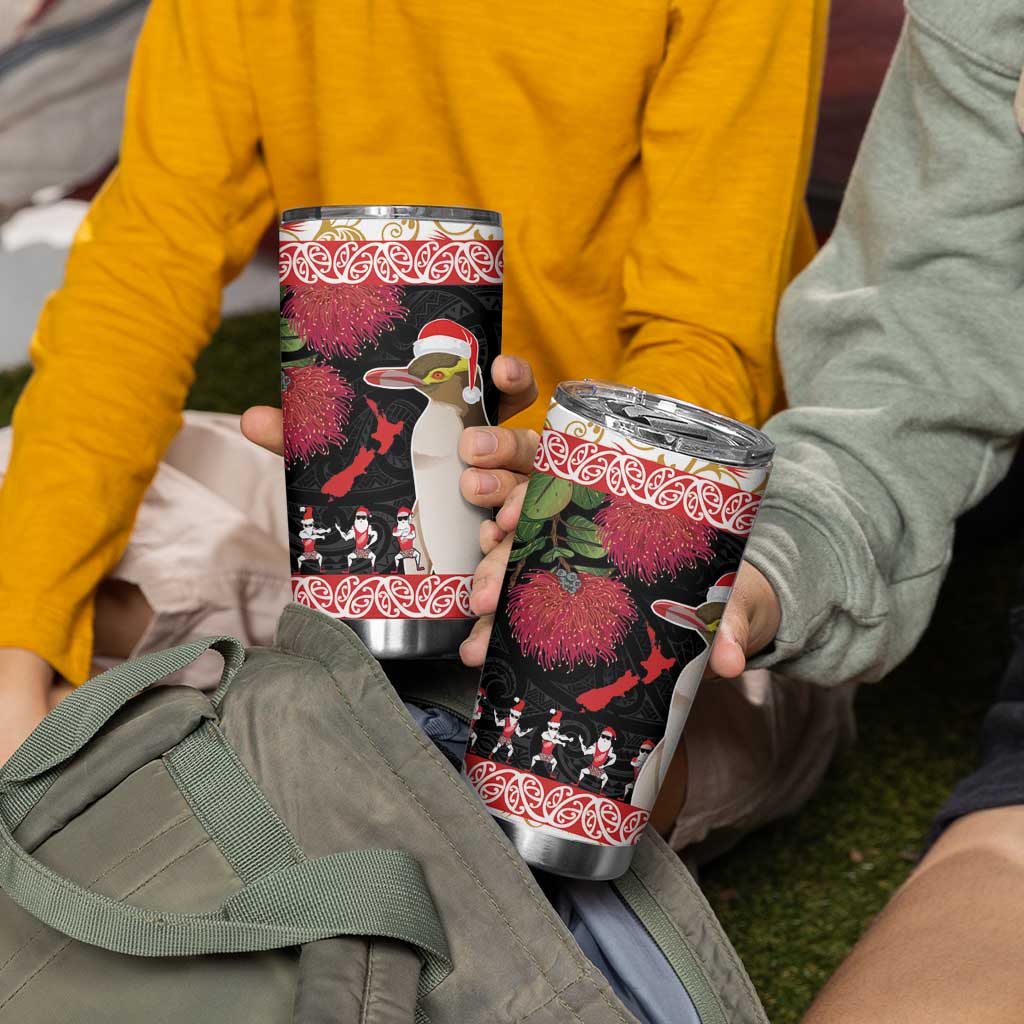 New Zealand Merry Christmas Tumbler Cup Hoiho Xmas - Haka Dance and Pohutukawa