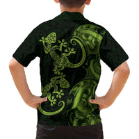 New Zealand Gecko Maori Art Tattoo Family Matching Off The Shoulder Long Sleeve Dress and Hawaiian Shirt LT03 - Polynesian Pride