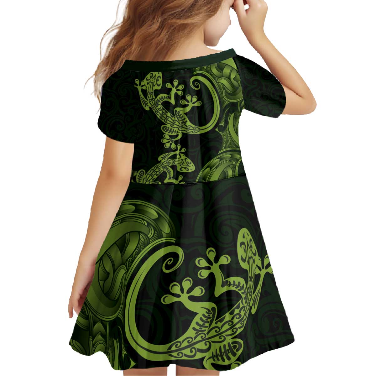 New Zealand Gecko Maori Art Tattoo Family Matching Off The Shoulder Long Sleeve Dress and Hawaiian Shirt LT03 - Polynesian Pride