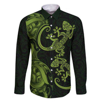 New Zealand Gecko Maori Art Tattoo Family Matching Tank Maxi Dress and Hawaiian Shirt LT03 Dad's Shirt - Long Sleeve Green - Polynesian Pride