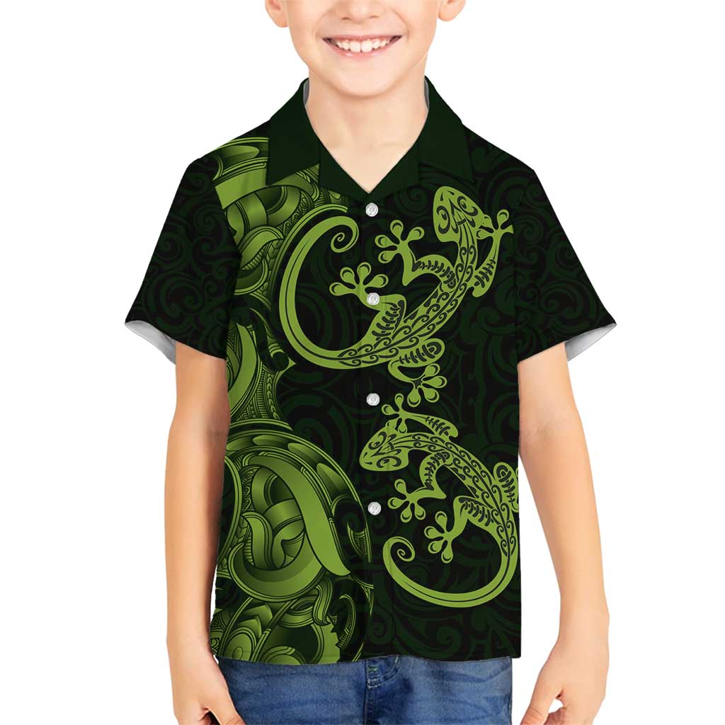 New Zealand Gecko Maori Art Tattoo Family Matching Tank Maxi Dress and Hawaiian Shirt LT03 Son's Shirt Green - Polynesian Pride