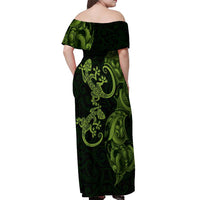 New Zealand Gecko Maori Art Tattoo Off Shoulder Maxi Dress