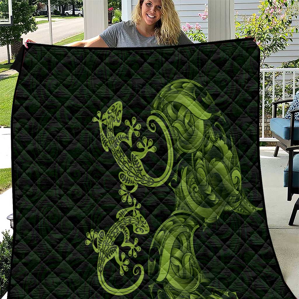 New Zealand Gecko Maori Art Tattoo Quilt LT03 Green - Polynesian Pride
