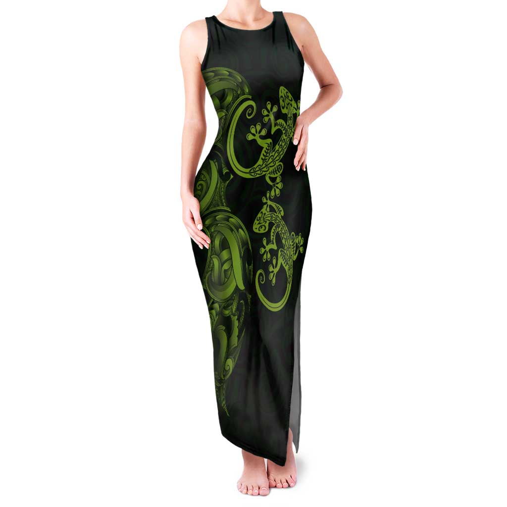 New Zealand Gecko Maori Art Tattoo Tank Maxi Dress LT03 Women Green - Polynesian Pride