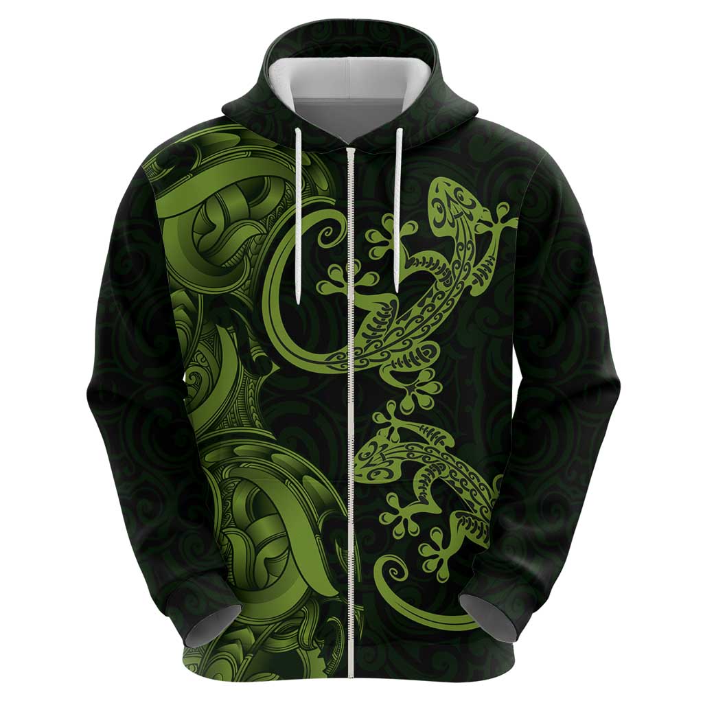 New Zealand Gecko Maori Art Tattoo Zip Hoodie LT03 - Polynesian Pride