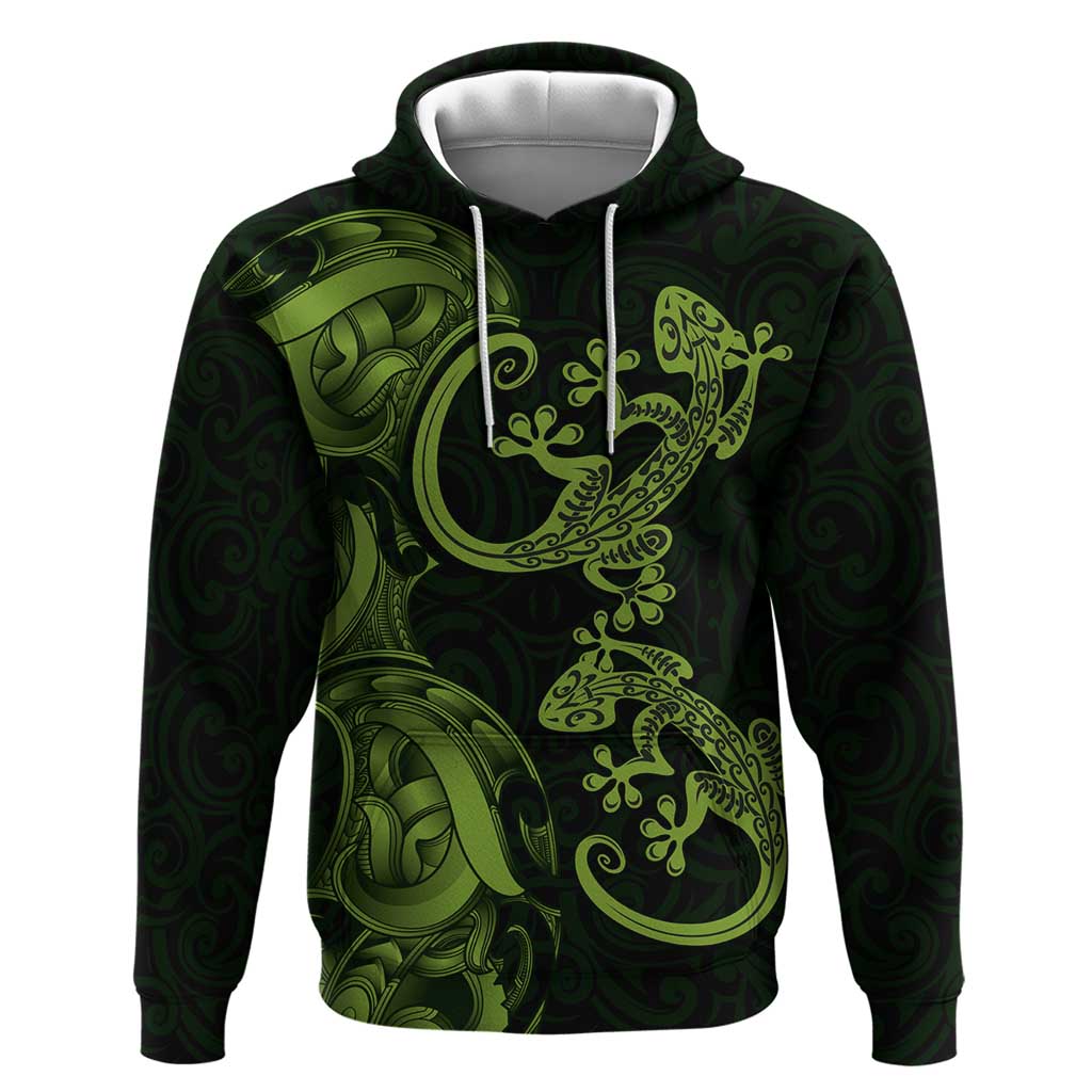 New Zealand Gecko Maori Art Tattoo Zip Hoodie LT03 Pullover Hoodie Green - Polynesian Pride