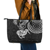 New Zealand Leather Tote Bag Stylized Kiwi Bird Tattoo Mix Koru Circle and Maori Ethnic Vibe LT03 - Polynesian Pride