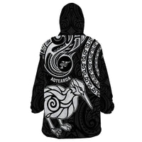 New Zealand Wearable Blanket Hoodie Stylized Kiwi Bird Tattoo Mix Koru Circle and Maori Ethnic Vibe LT03 - Polynesian Pride