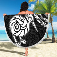 Personalised New Zealand Beach Blanket Stylized Kiwi Bird Tattoo Mix Koru Circle and Maori Ethnic Vibe LT03 - Polynesian Pride