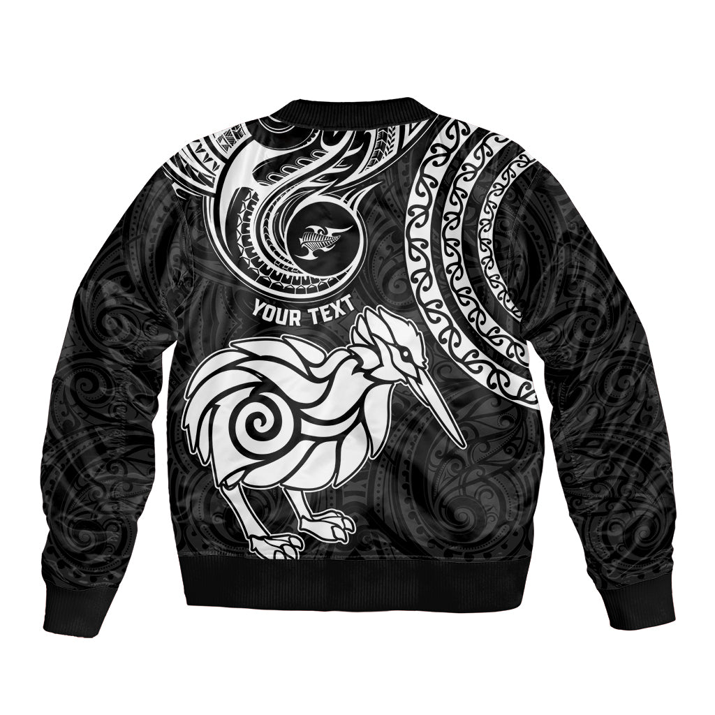 Personalised New Zealand Bomber Jacket Stylized Kiwi Bird Tattoo Mix Koru Circle and Maori Ethnic Vibe LT03 - Polynesian Pride