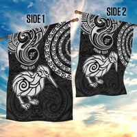 Personalised New Zealand Garden Flag Stylized Kiwi Bird Tattoo Mix Koru Circle and Maori Ethnic Vibe LT03 - Polynesian Pride
