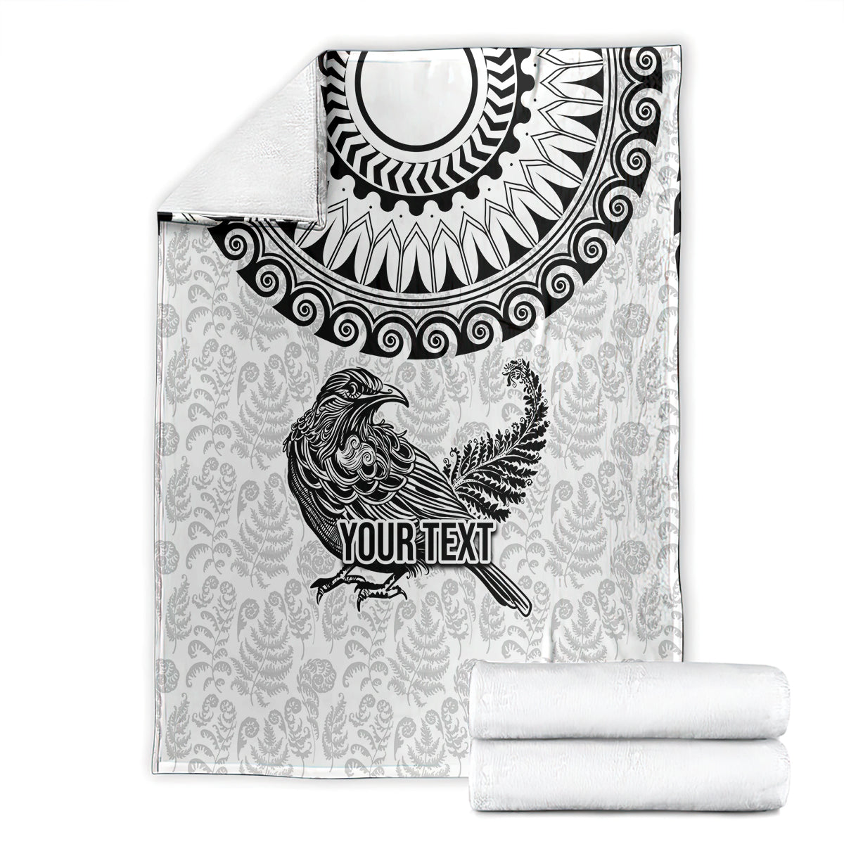 Custom New Zealand Blanket Tui Bird and Koru Circle Mix Silver Fern Pattern LT03 - Polynesian Pride