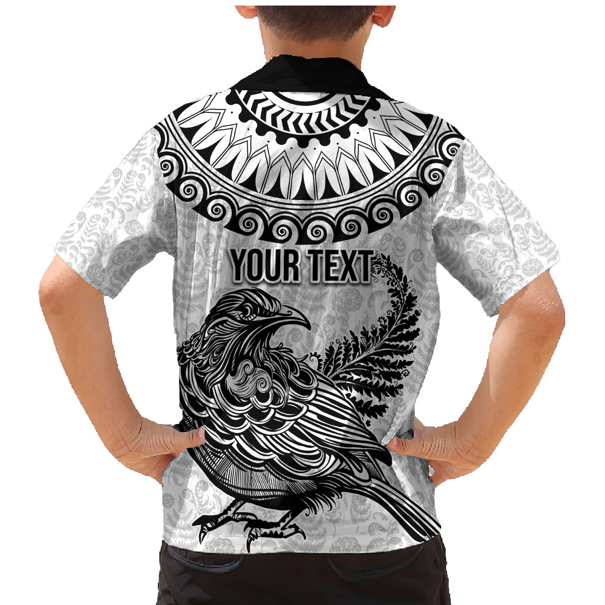 Custom New Zealand Family Matching Mermaid Dress and Hawaiian Shirt Tui Bird and Koru Circle Mix Silver Fern Pattern LT03 - Polynesian Pride