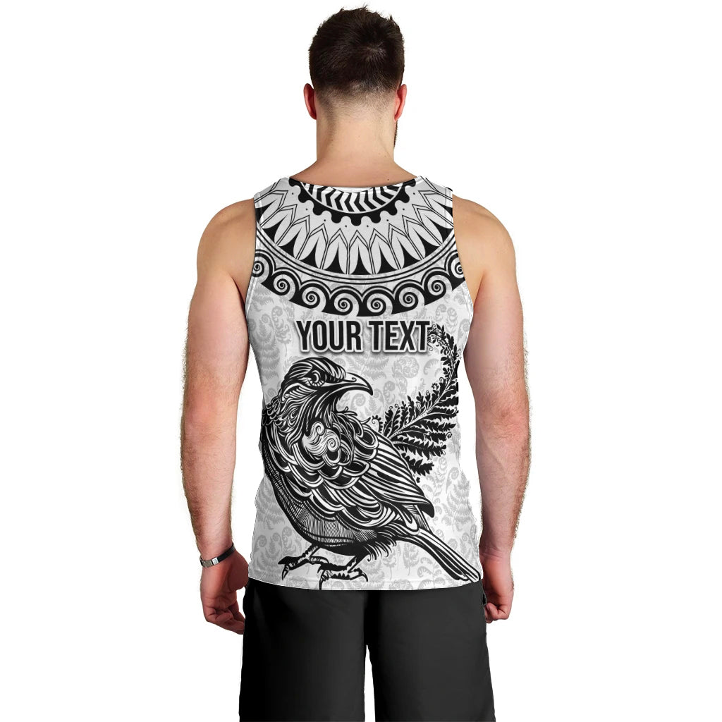 Custom New Zealand Men Tank Top Tui Bird and Koru Circle Mix Silver Fern Pattern LT03 - Polynesian Pride