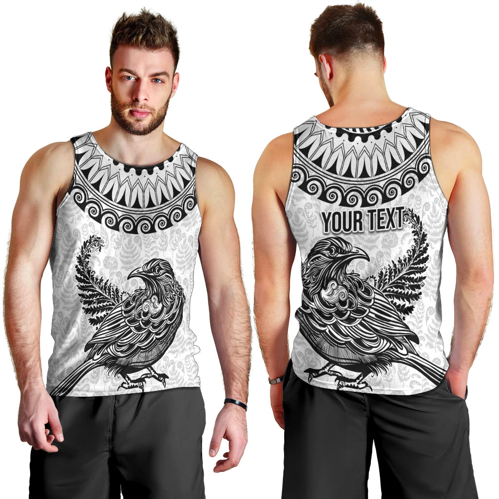 Custom New Zealand Men Tank Top Tui Bird and Koru Circle Mix Silver Fern Pattern LT03 - Polynesian Pride