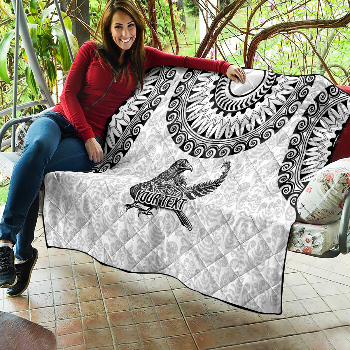 Custom New Zealand Quilt Tui Bird and Koru Circle Mix Silver Fern Pattern LT03 - Polynesian Pride
