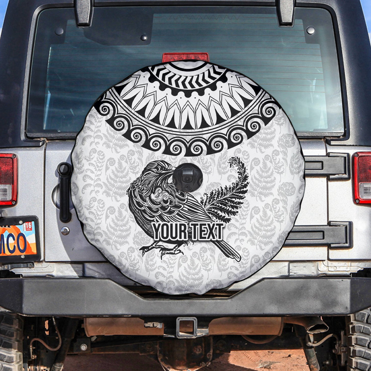 Custom New Zealand Spare Tire Cover Tui Bird and Koru Circle Mix Silver Fern Pattern LT03 - Polynesian Pride