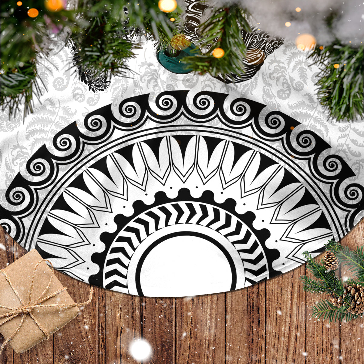 Custom New Zealand Tree Skirt Tui Bird and Koru Circle Mix Silver Fern Pattern LT03 - Polynesian Pride