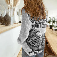 Custom New Zealand Women Casual Shirt Tui Bird and Koru Circle Mix Silver Fern Pattern LT03 - Polynesian Pride