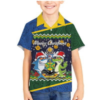 Funny Crocodile and Shark Solomon Islands Christmas Family Matching Mermaid Dress and Hawaiian Shirt with National Seal Melanesian Pattern