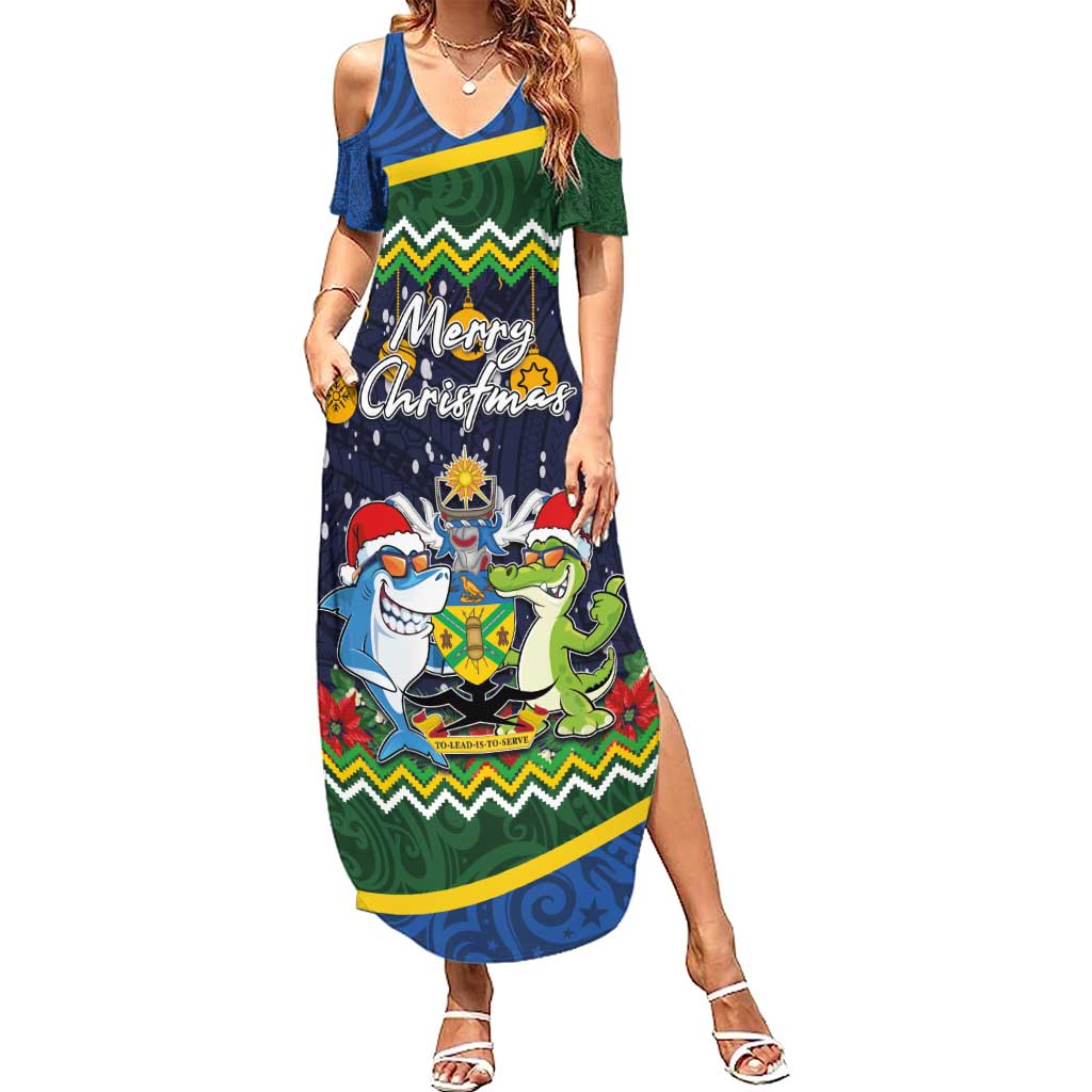 Funny Crocodile and Shark Solomon Islands Christmas Summer Maxi Dress Funny Crocodile and Shark Solomon Islands Christmas Summer Maxi Dress