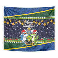 Funny Crocodile and Shark Solomon Islands Christmas Tapestry with National Seal Melanesian Pattern