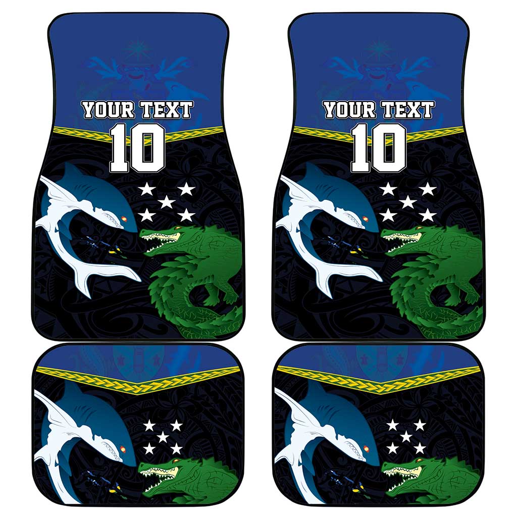 Custom Solomon Islands Rugby Car Mats Arty Shark and Crocodile Solomon Islands National Emblems