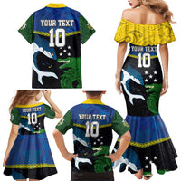 Custom Solomon Islands Rugby Family Matching Mermaid Dress and Hawaiian Shirt Arty Shark and Crocodile Solomon Islands National Emblems