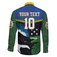 Custom Solomon Islands Rugby Family Matching Off Shoulder Short Dress and Hawaiian Shirt Arty Shark and Crocodile Solomon Islands National Emblems